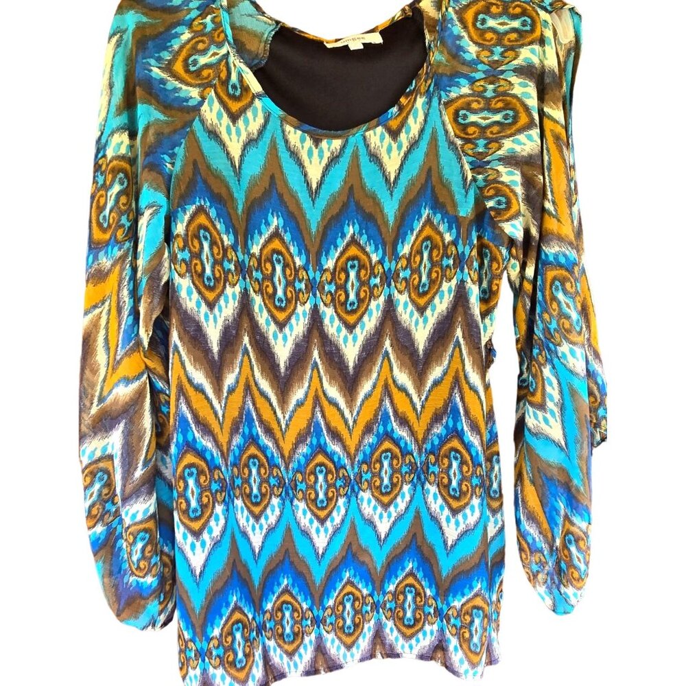 Umgee Bohemian Boho Long-Sleeve Chevron Pattern Dress With whimsigoth Sheer Slee